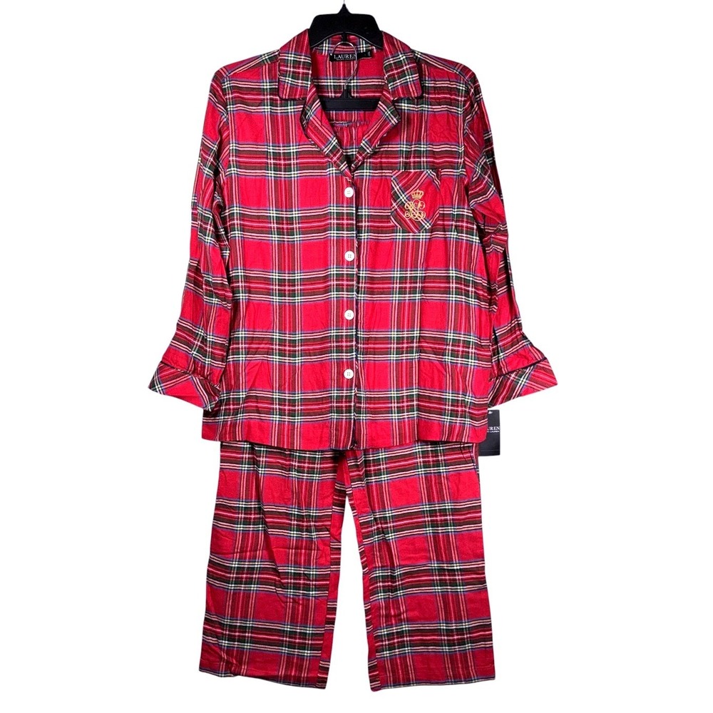 Lauren Ralph‎ Lauren Womens Size Large Red Plaid Christmas Flannel PJs